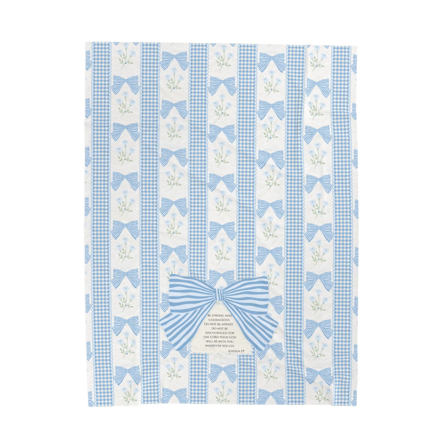 Blue Bow Gingham - Be Strong - Joshua 1:9