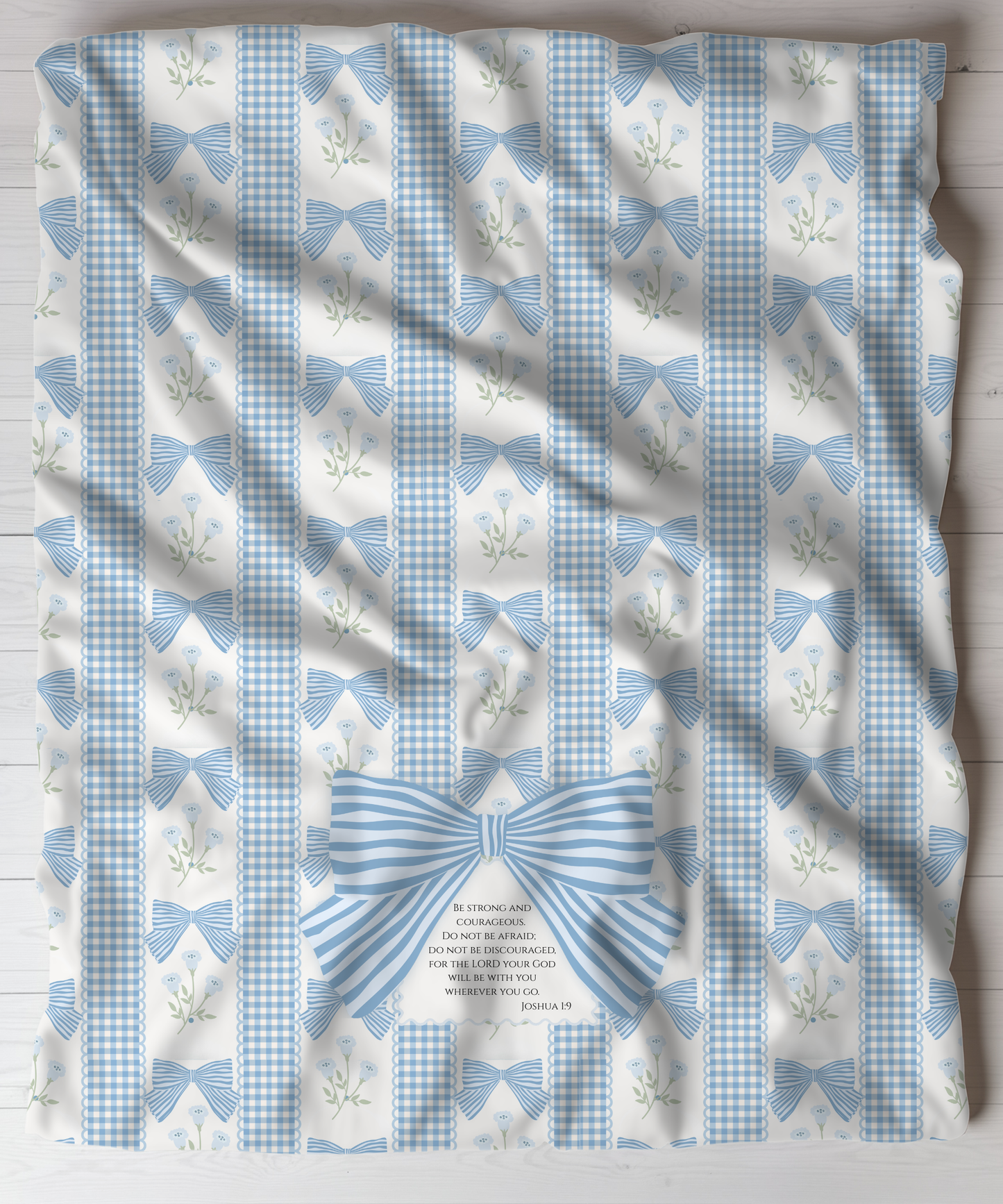 Blue Bow Gingham - Be Strong - Joshua 1:9