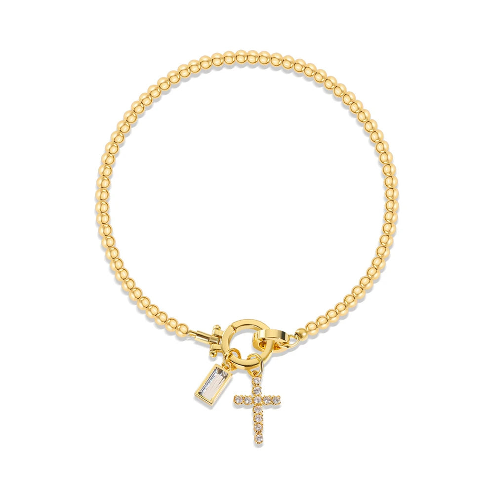 Covered Charm Bracelet with Birthstone and Cross