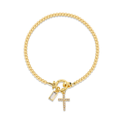 Covered Charm Bracelet with Birthstone and Cross
