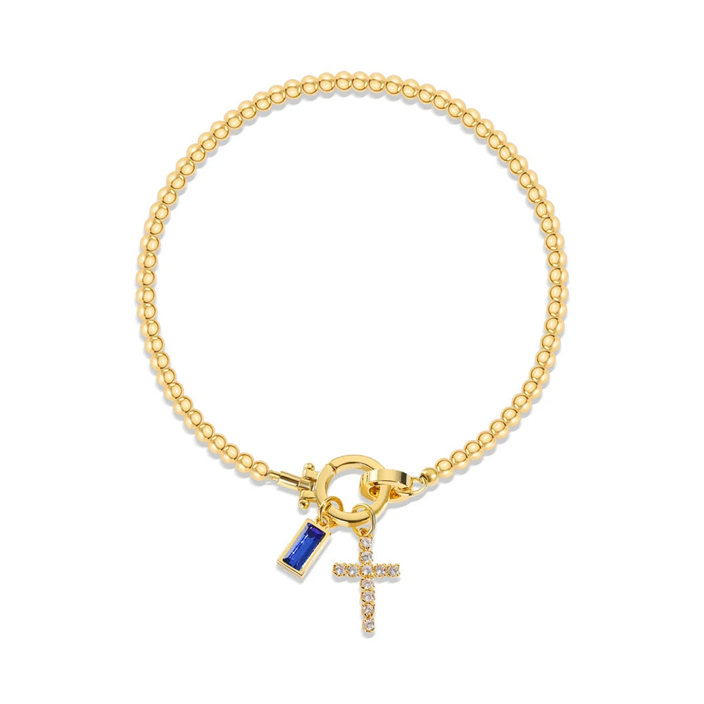 Covered Charm Bracelet with Birthstone and Cross