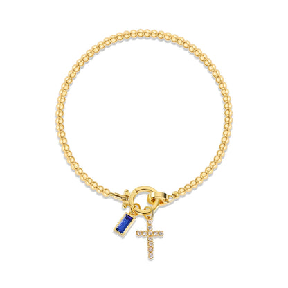 Covered Charm Bracelet with Birthstone and Cross