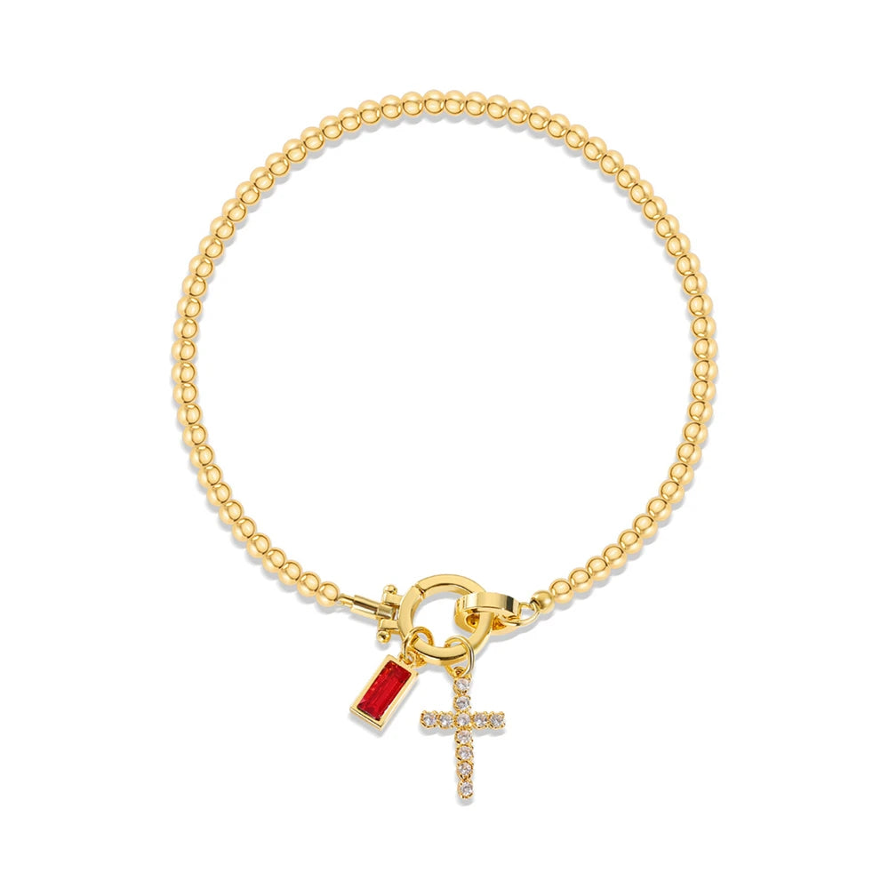 Covered Charm Bracelet with Birthstone and Cross