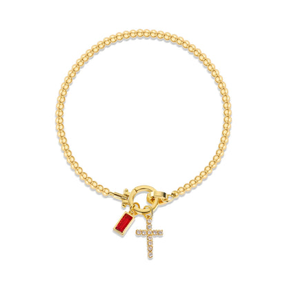 Covered Charm Bracelet with Birthstone and Cross