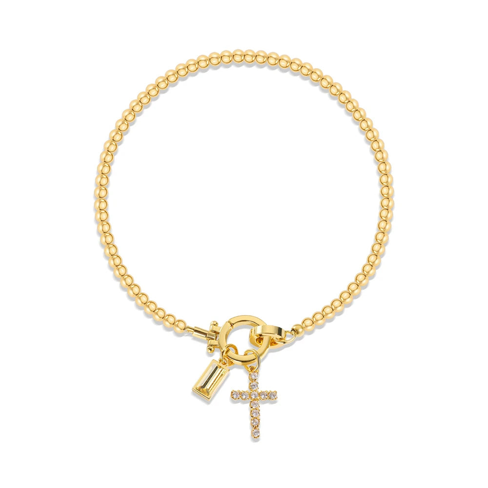Covered Charm Bracelet with Birthstone and Cross