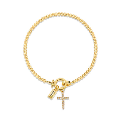 Covered Charm Bracelet with Birthstone and Cross