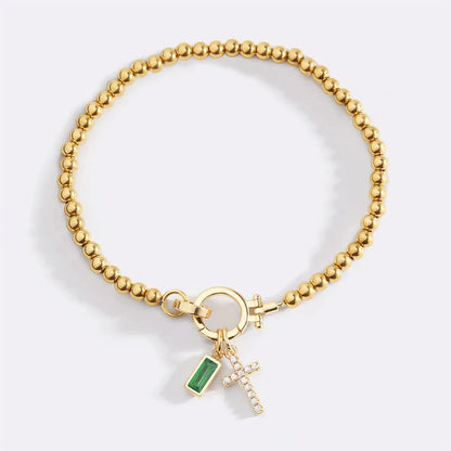 Covered Charm Bracelet with Birthstone and Cross