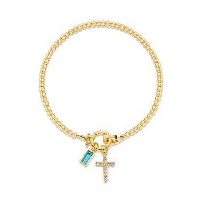 Covered Charm Bracelet with Birthstone and Cross