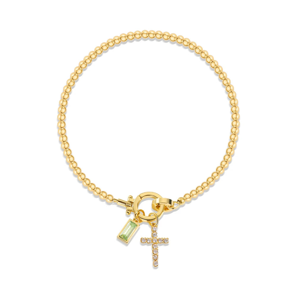Covered Charm Bracelet with Birthstone and Cross