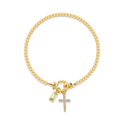 Covered Charm Bracelet with Birthstone and Cross