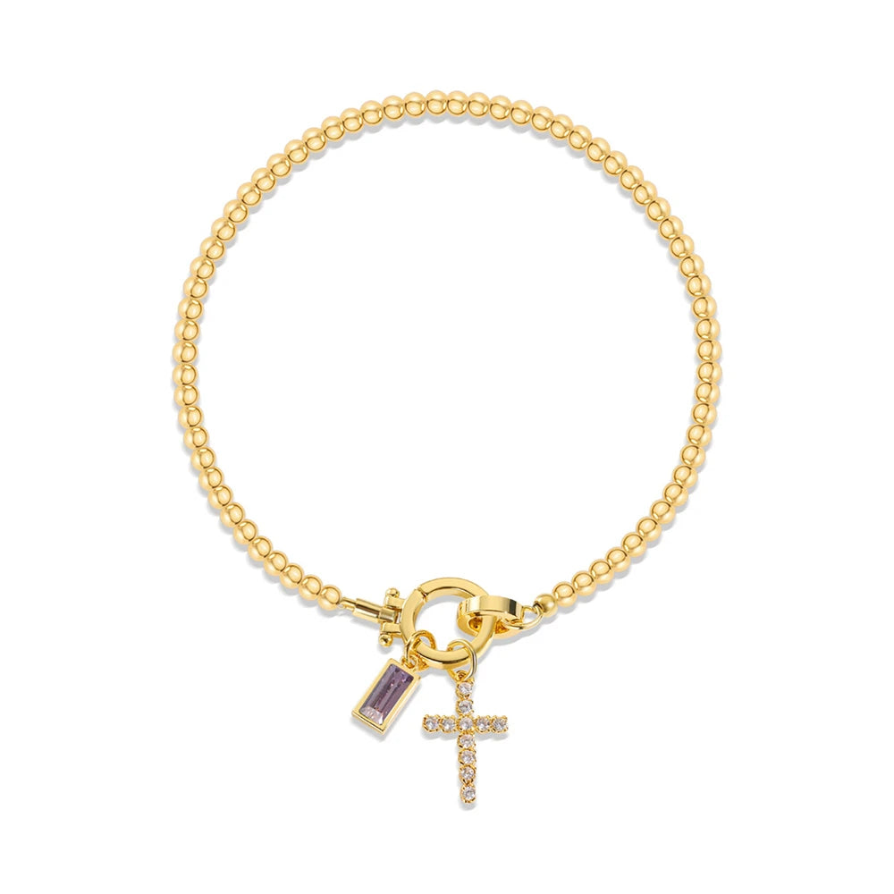 Covered Charm Bracelet with Birthstone and Cross