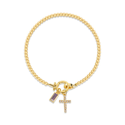 Covered Charm Bracelet with Birthstone and Cross