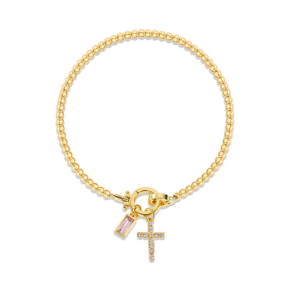 Covered Charm Bracelet with Birthstone and Cross