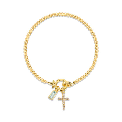 Covered Charm Bracelet with Birthstone and Cross