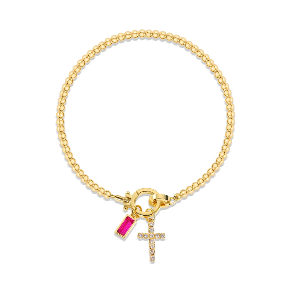 Covered Charm Bracelet with Birthstone and Cross