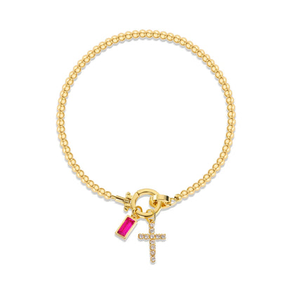 Covered Charm Bracelet with Birthstone and Cross