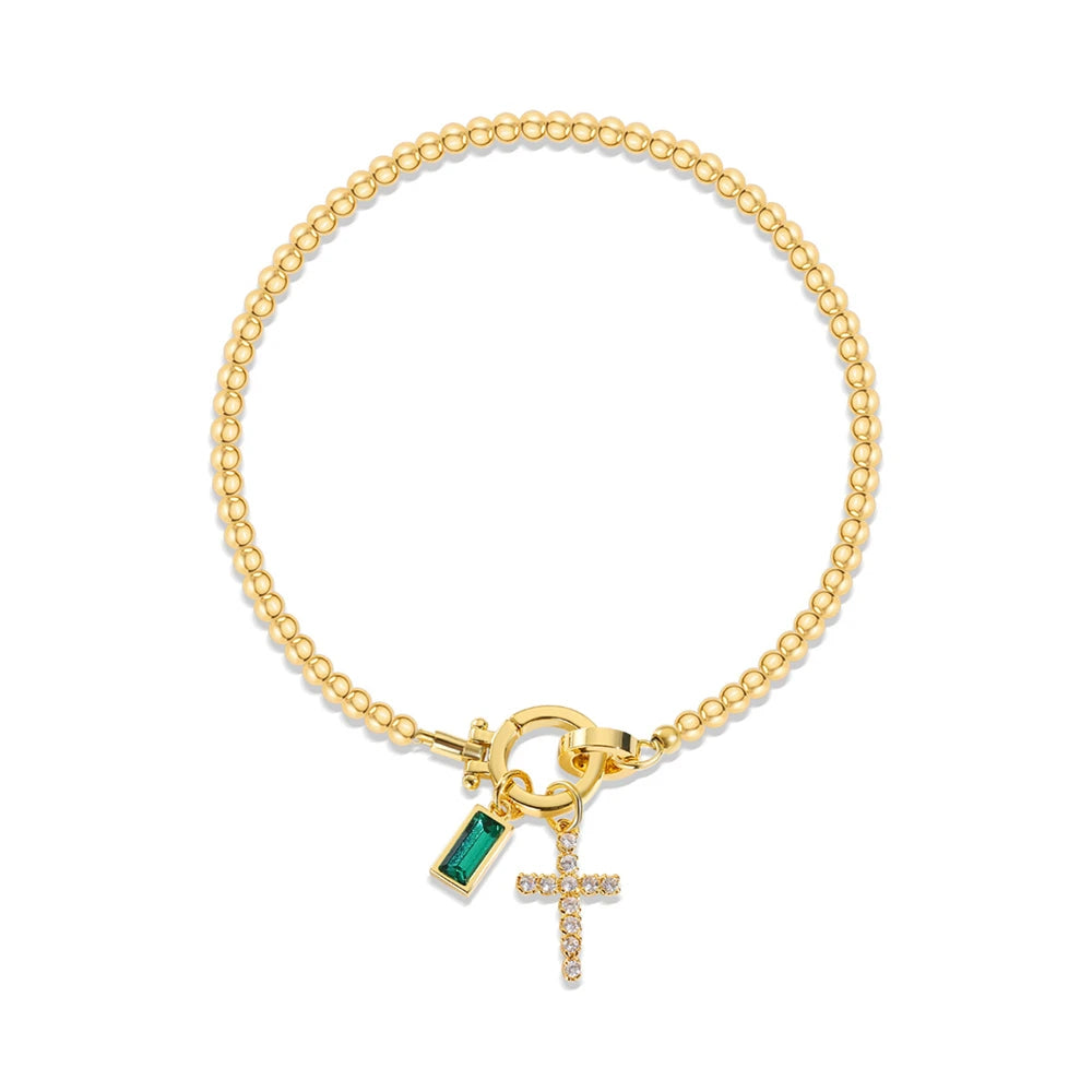 Covered Charm Bracelet with Birthstone and Cross
