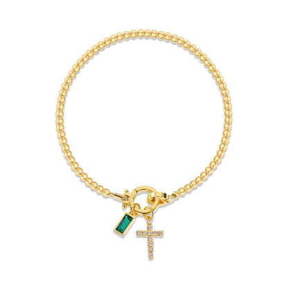 Covered Charm Bracelet with Birthstone and Cross