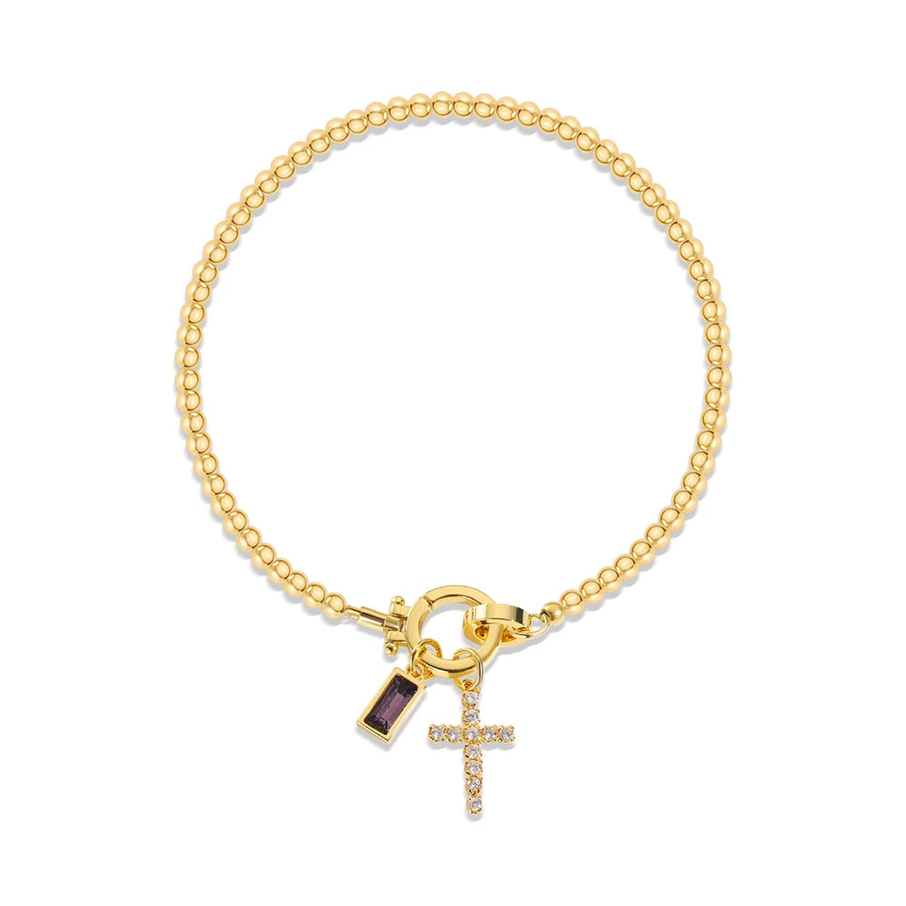 Covered Charm Bracelet with Birthstone and Cross