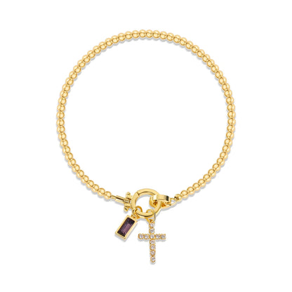 Covered Charm Bracelet with Birthstone and Cross